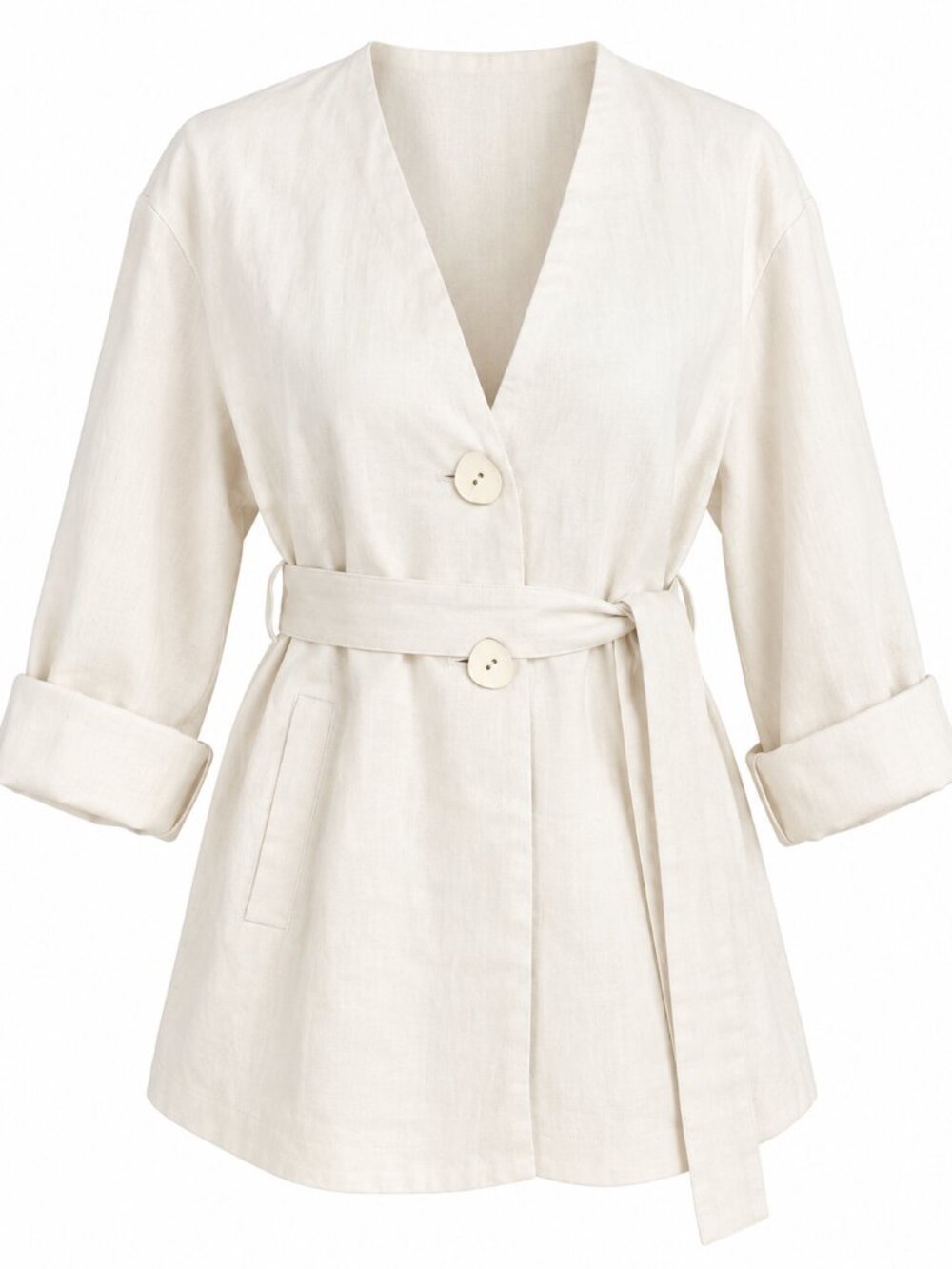Zara Linen Cream Belted Trench Jacket Like New